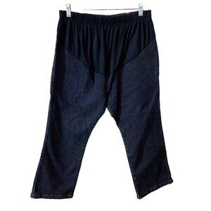 Maternity Women Capri Jeans Size Medium Blue Dark Wash Half Belly‎ Panel Pockets